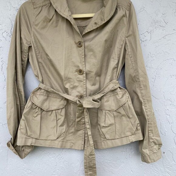 J. Crew Women Khaki Jacket Button Up w Belt Tan Cotton 1/4 Elastic Waist Size 6 - Picture 9 of 9